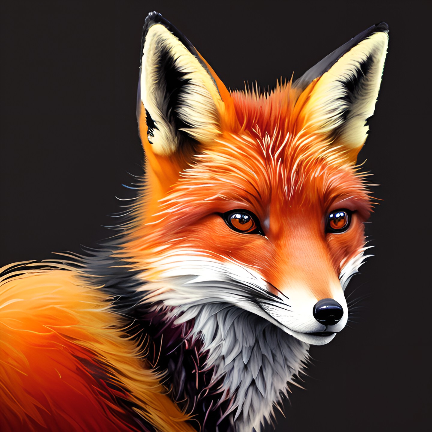 portrait of a fox  colorful ink  black background  intricate details  dark shade