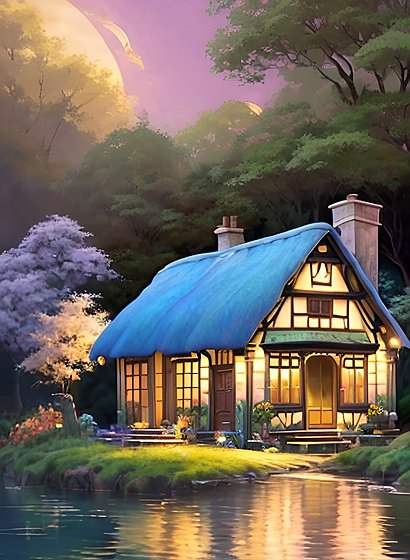 beautiful painting of a small cottage