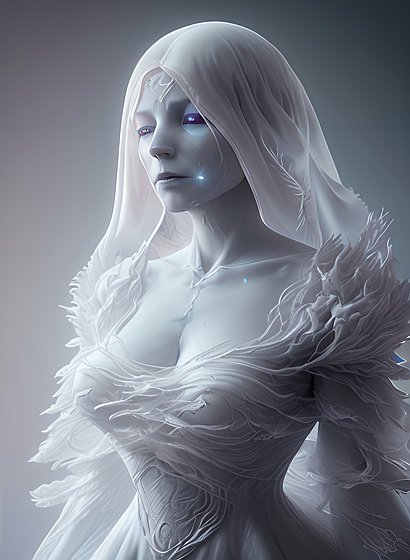 artistic spectral ghost lady floating, spectral shred white dress, epic detailed view