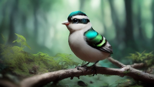 breathtaking photo of a mesmerizing small bird in a forest, intricate realistic details