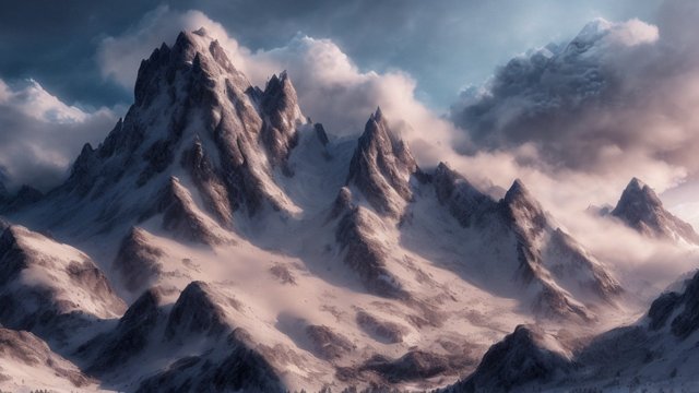 breathtaking photo of a mesmerizing mountain with snow, intricate realistic details, breathtaking clouds