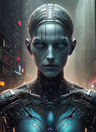 award winning mesmerizing portrait of an android in a city, intricate details