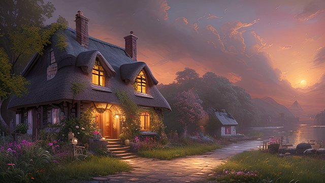 beautiful painting of a small cottage, romanticism