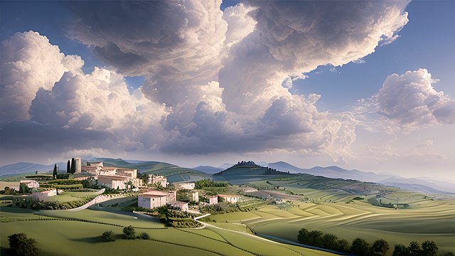 award winning shot of italian countryside, intricate realistic details, breathtaking clouds, photorealistic